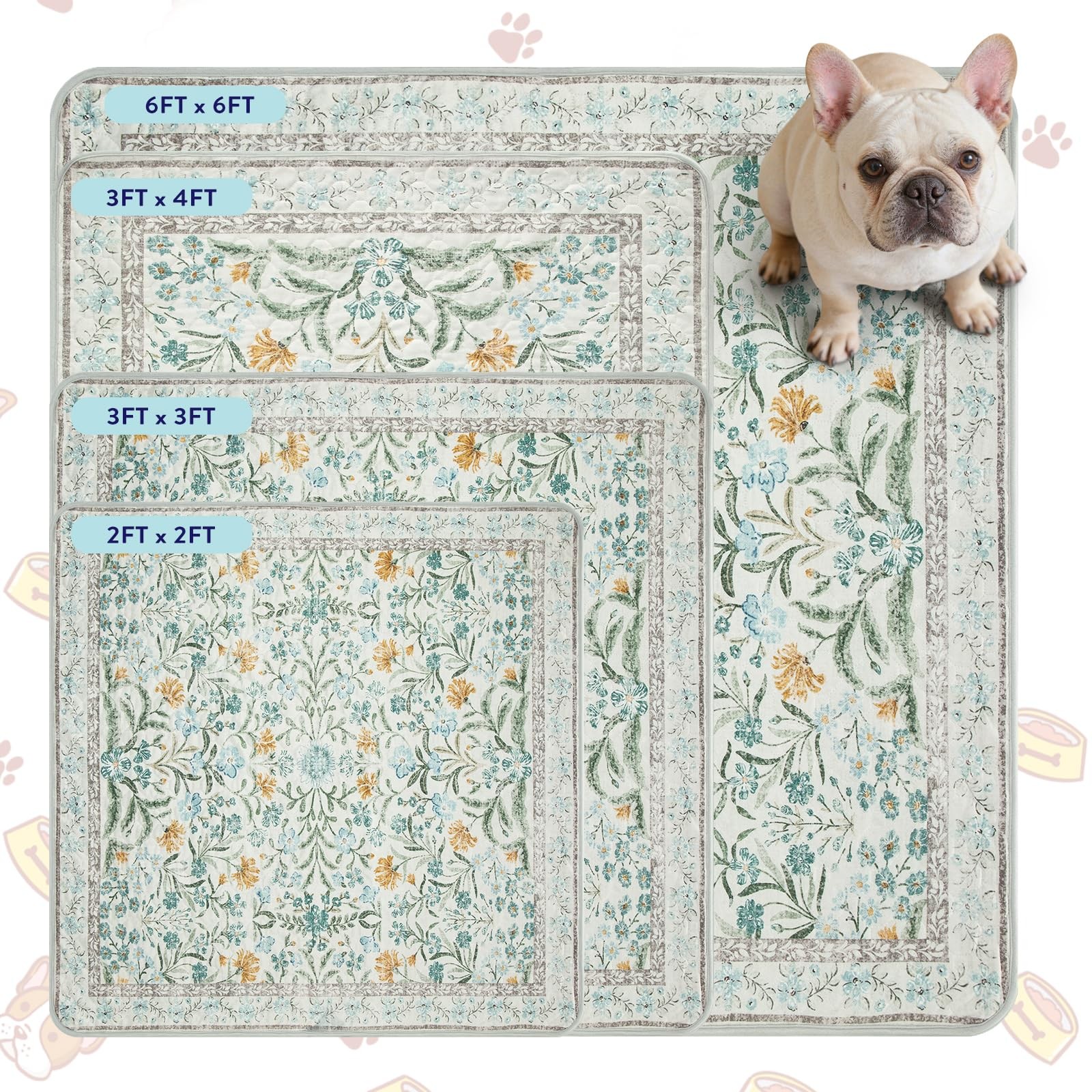 Washable Reusable Pee Pads for Dogs – Beige Botanical Floral 2 Pack Puppy Pad…