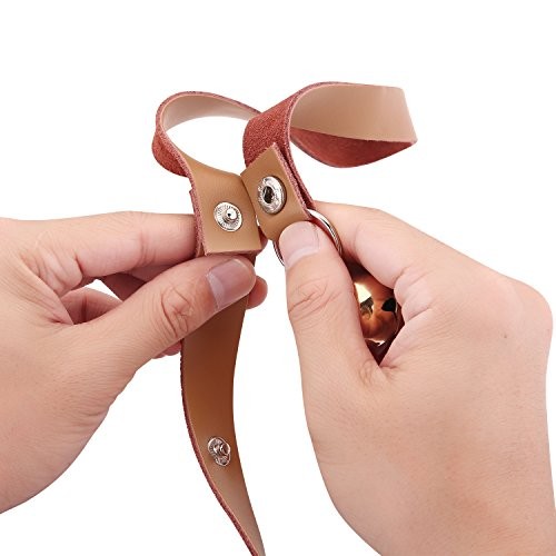 Leather Dog Doorbells for Door Knob, Adjustable Brown Leather Golden Bells