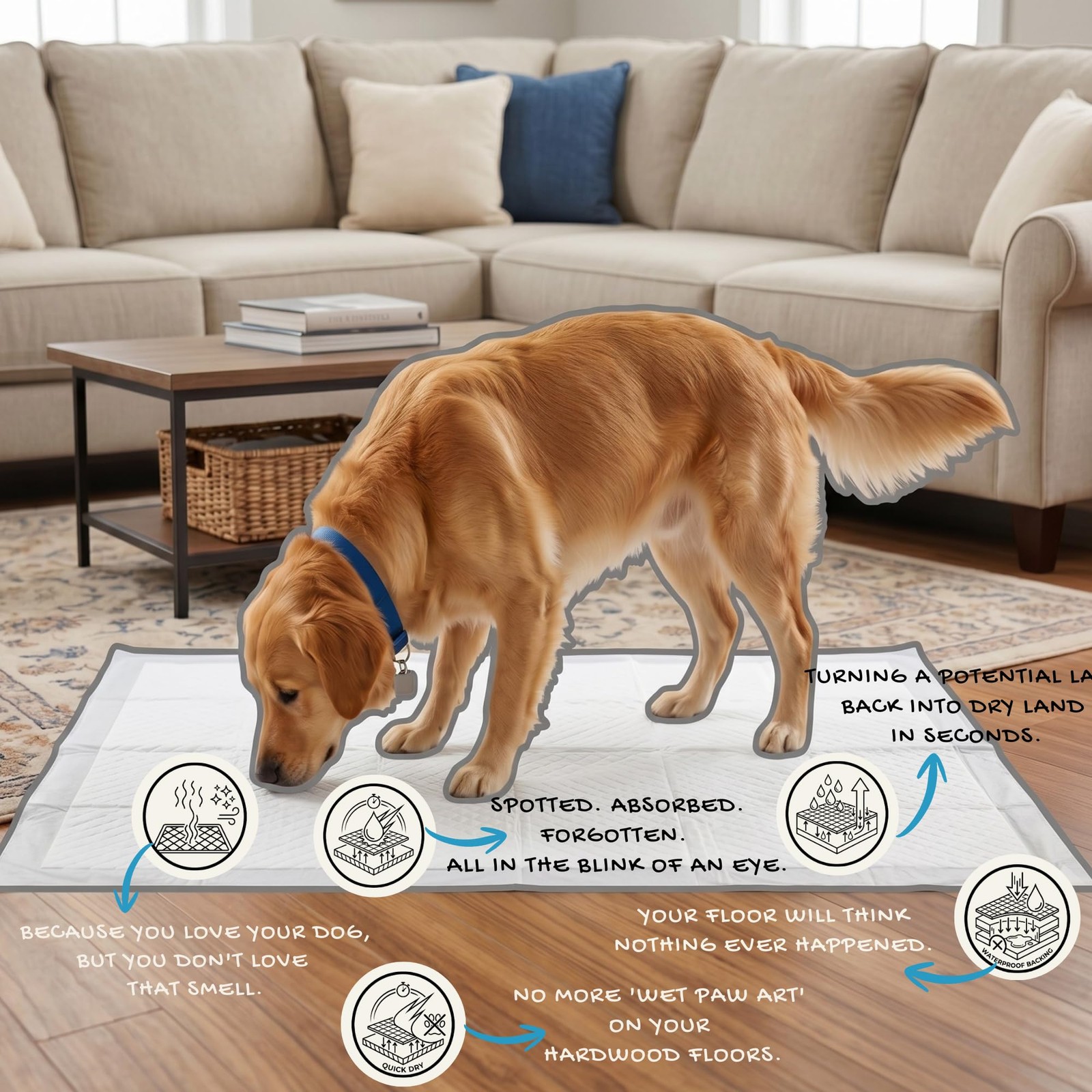 Quick-Drying & Super Absorbent Precious Puppy Pads, Leak-Proof & Unscented Wh…