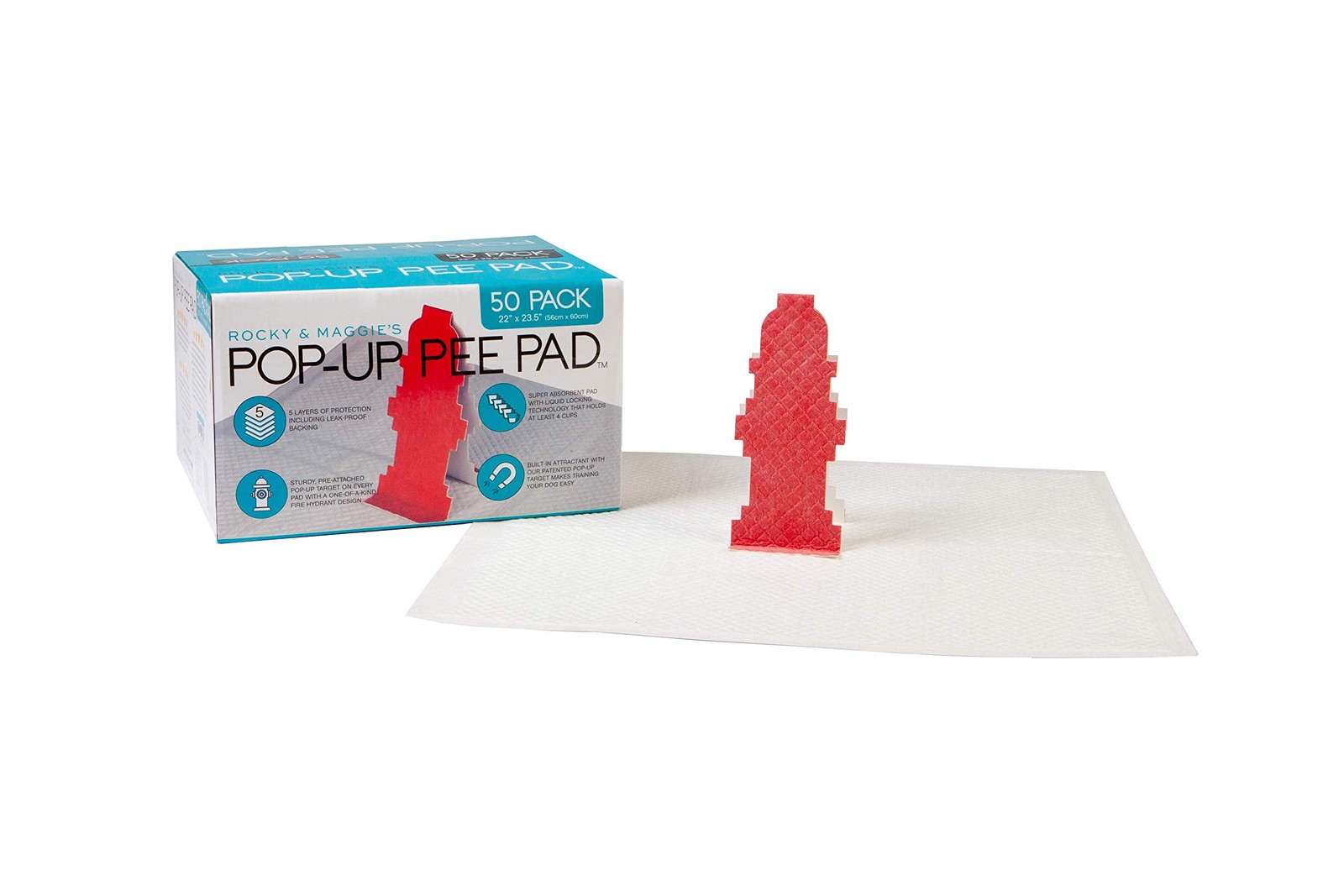 Rocky & Maggie’s Pop-Up Fire Hydrant Male Dog Pee Target, 50 Pads/Box