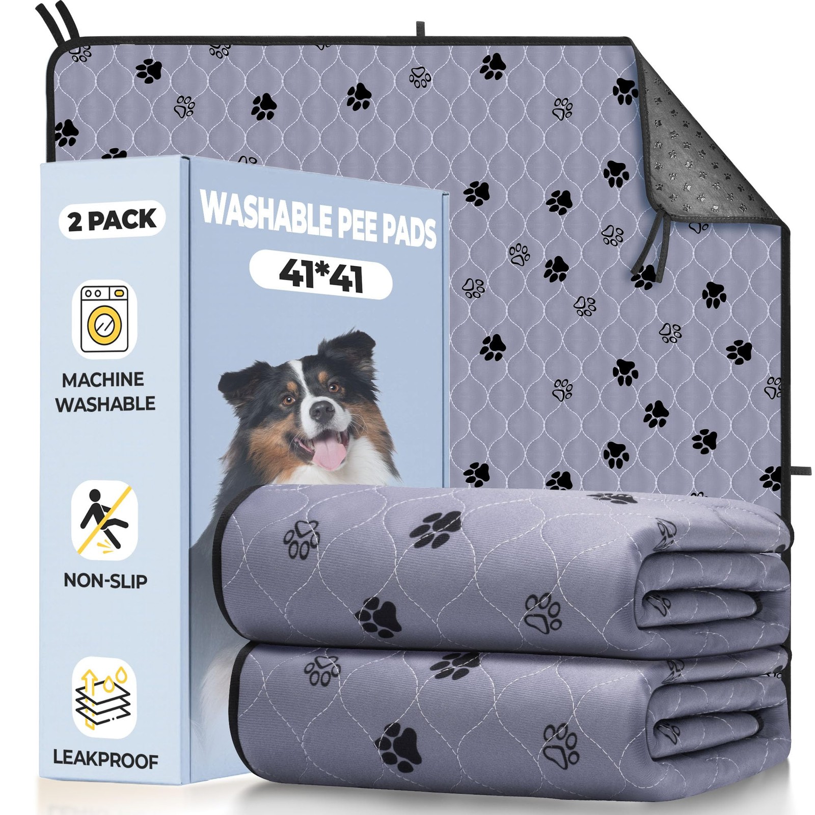 2 Pack Washable Pee Pads For Dogs 41×41 Inch Absorbent Leakproof Reusable