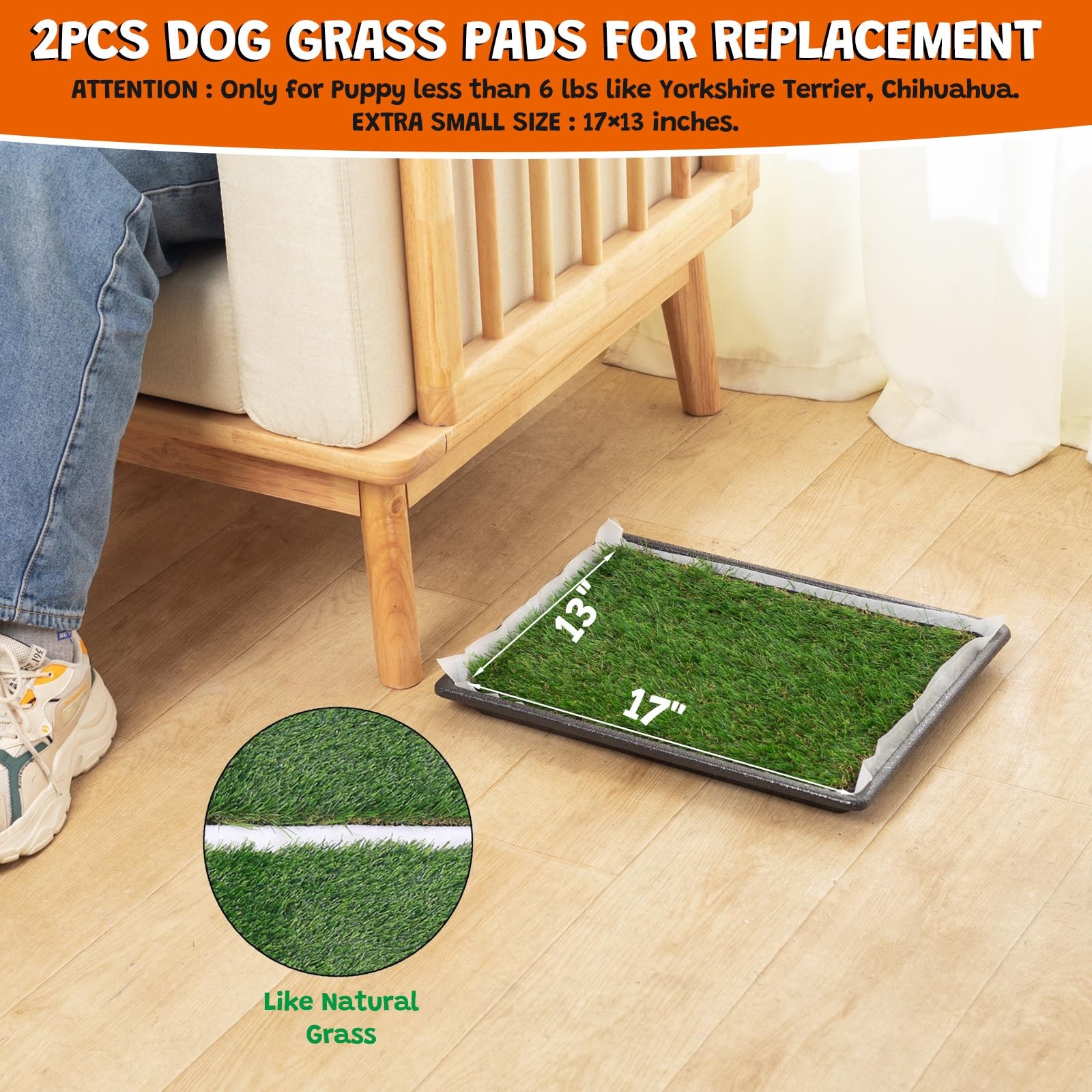 Dog Grass Pee Pads for Dogs with Tray | Extra Small 17 x 13 in for Puppy Less…