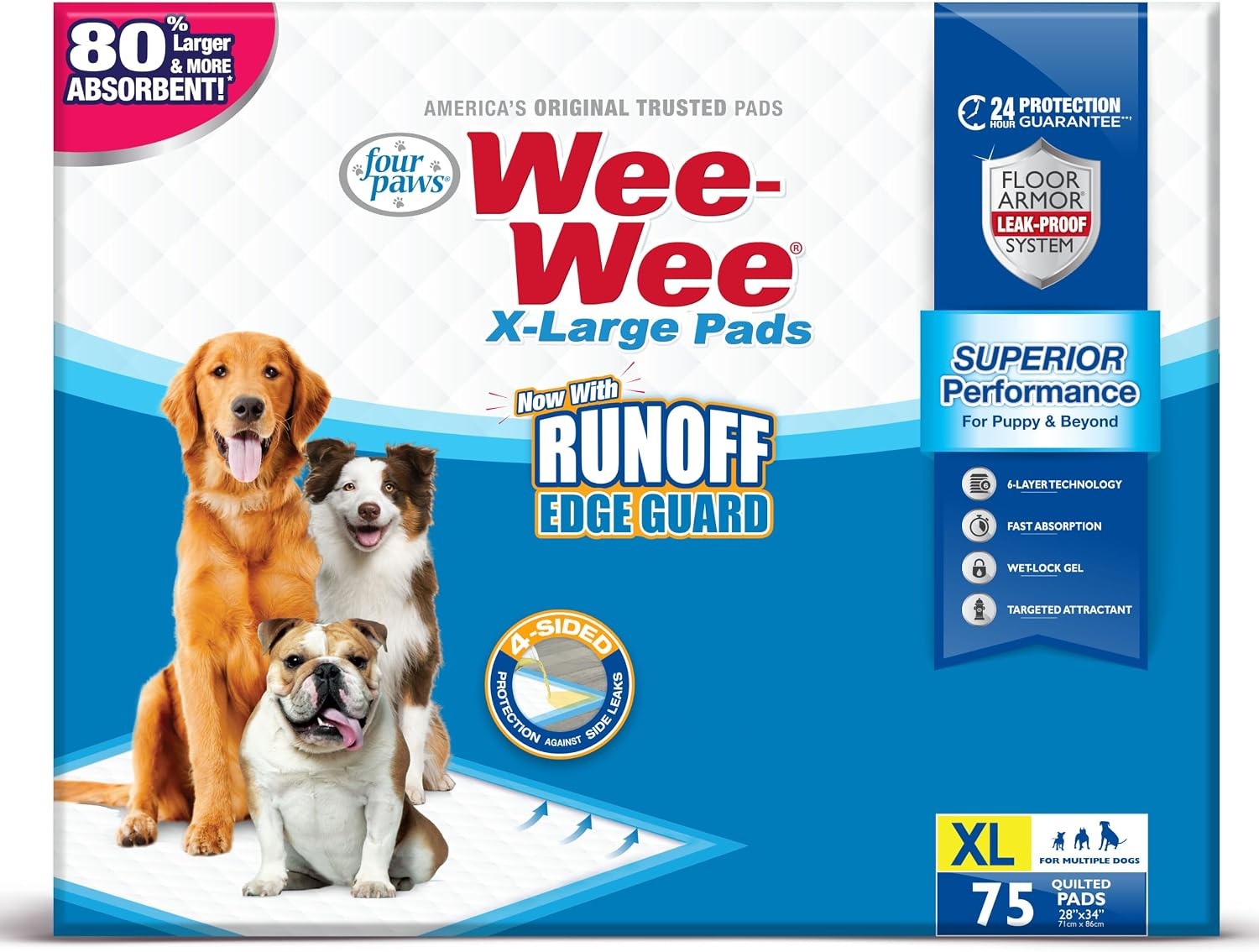 Wee-Wee Superior Performance X-Large Dog Pee Pads 75 Count Puppy & potty