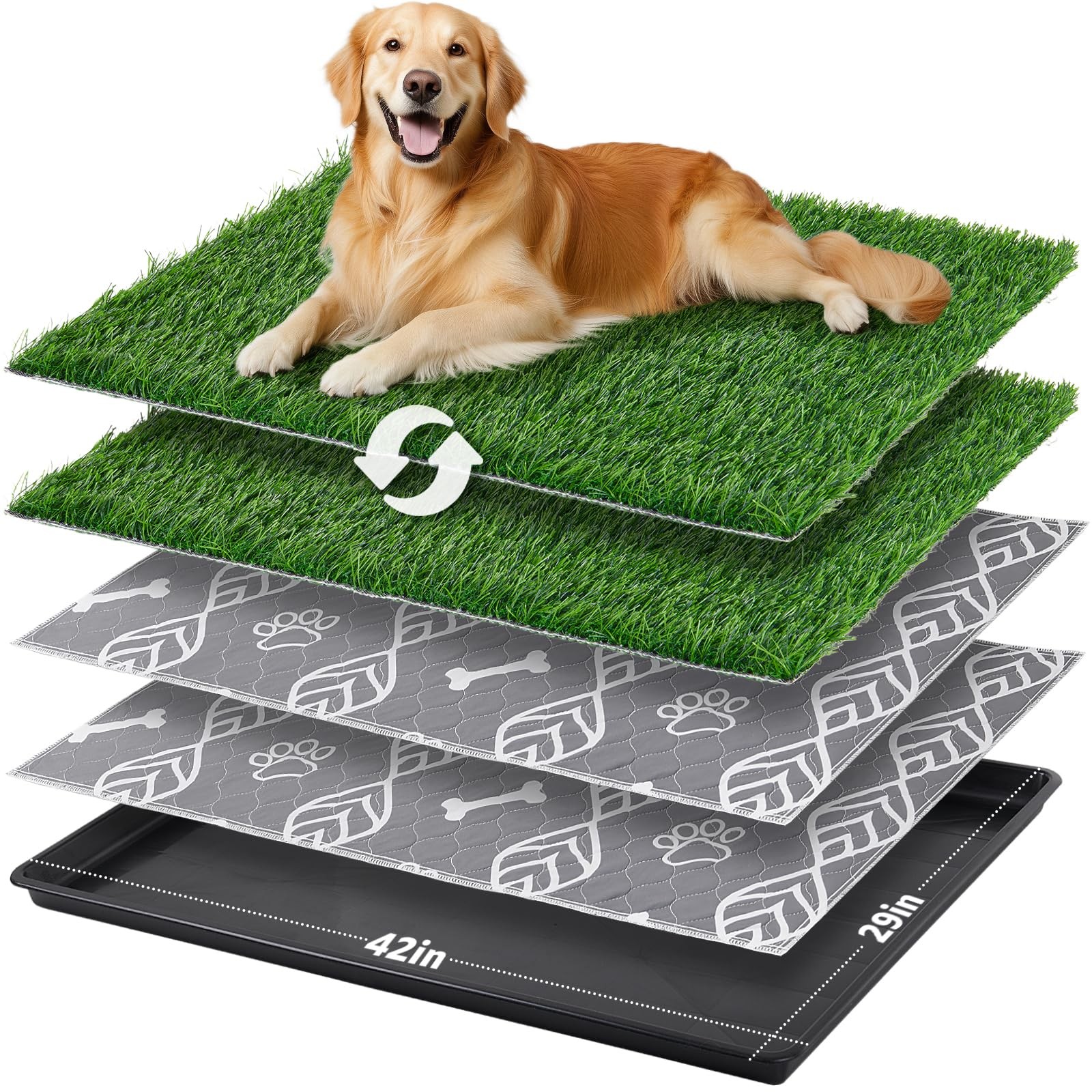 45x29in Large Dog Litter Box with 2 Artificial Grass Patch + 2 Washable Pee P…