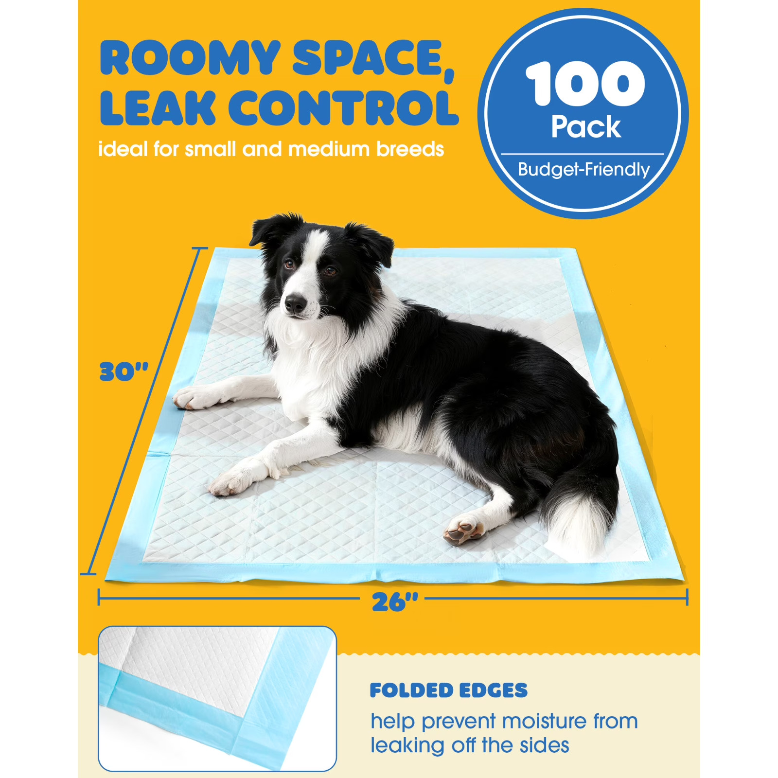 Powools Puppy Pads, Medium 26″ x 30″, 100 Count, 6-Layer Pee Pads for Dogs with