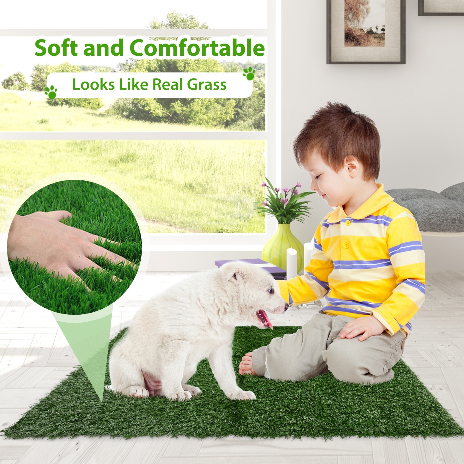 COZIWOW 2 Pcs Large Artificial Dog Potty Grass Pee Pads Training Pad Reusable