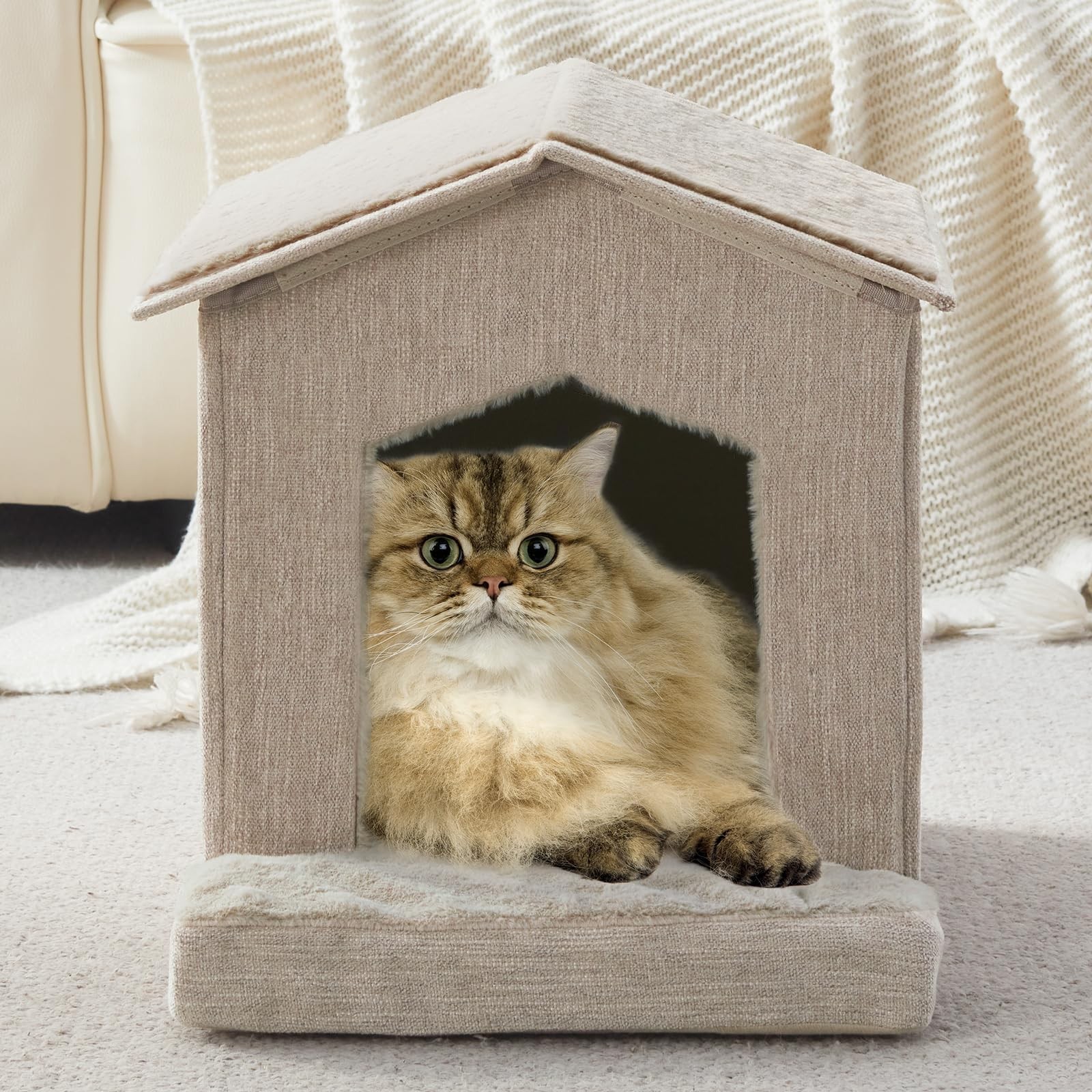 Cat Beds for Indoor Cats,Cat Houses,Cat Cave with Orthopedic Cushion,Foldable…