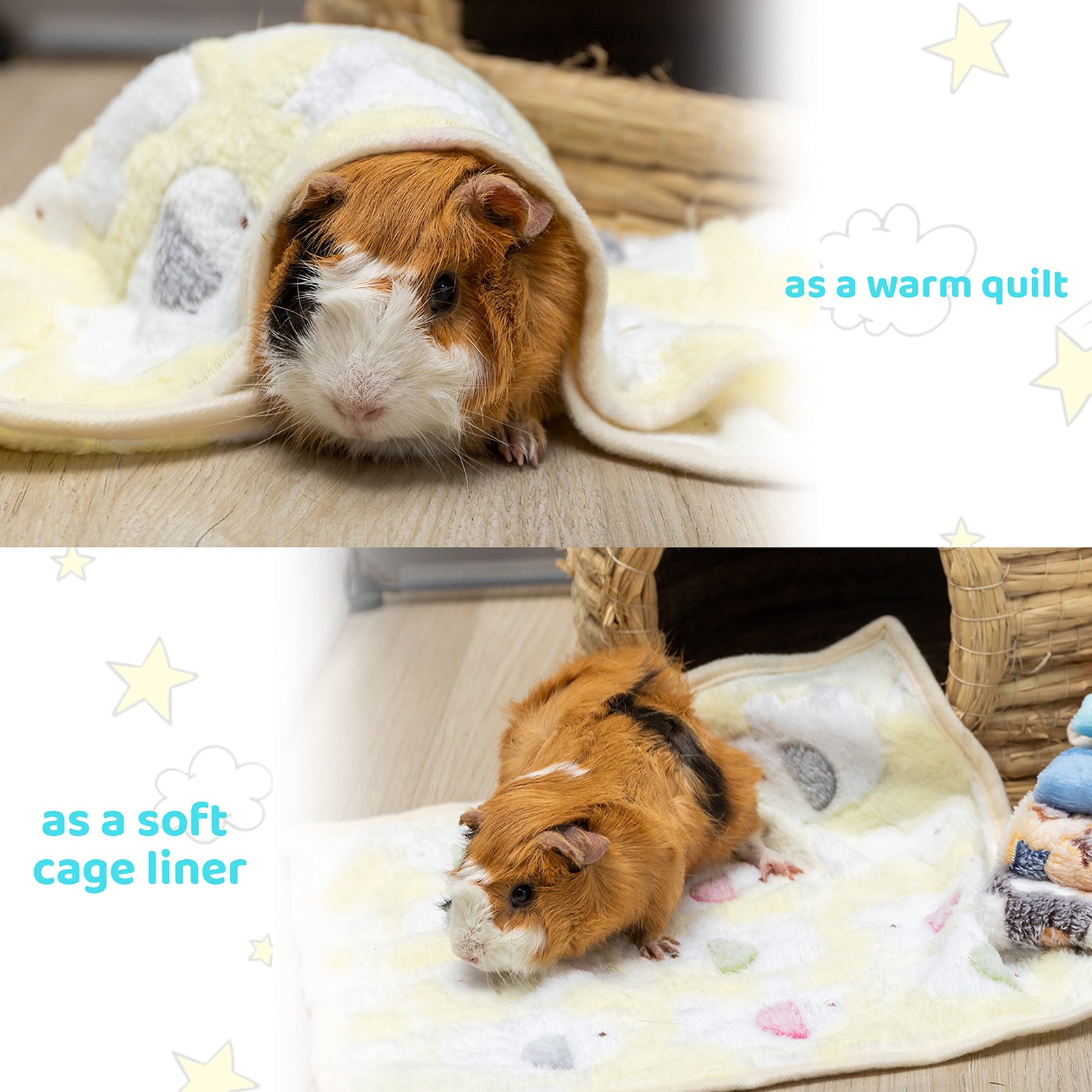 CUSOZWO Guinea Pig Bedding Mat – 6 Pack Fleece 13.7″*13.7″, Multi-colored