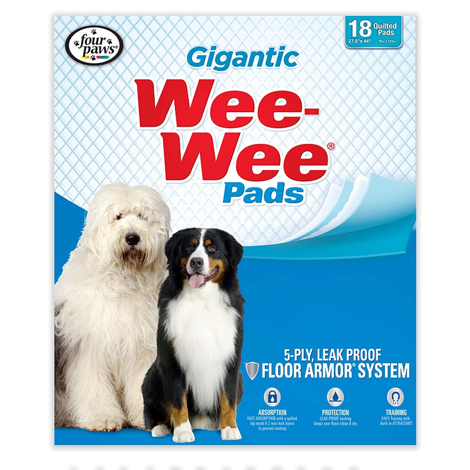 Four Paws Wee-Wee Pads 18 pack Gigantic White 27.5″ x 44″ 100202102