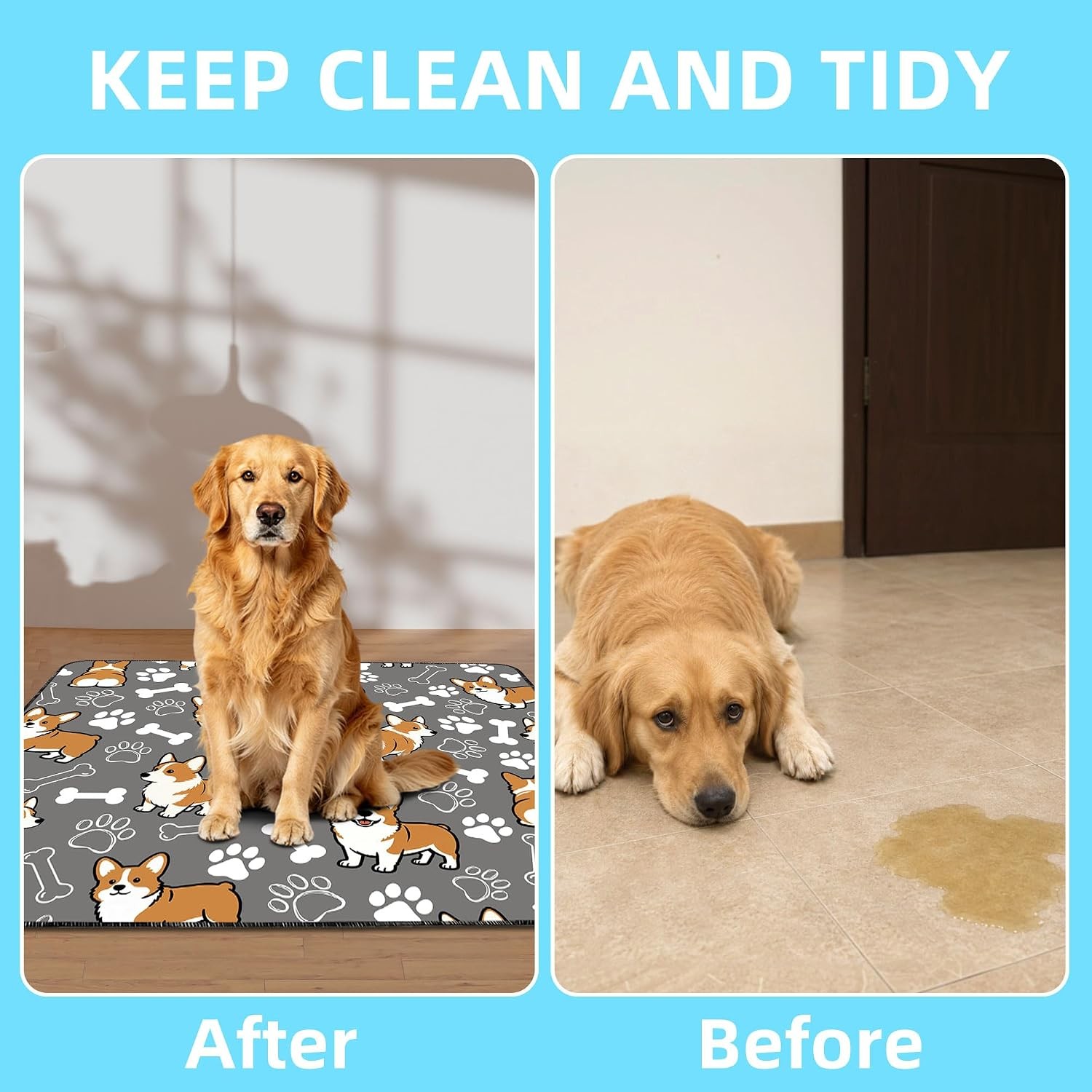 Washable Pee Pads for Dogs, 2-Pack, 24″x36″, Non-Slip, Leak-Proof