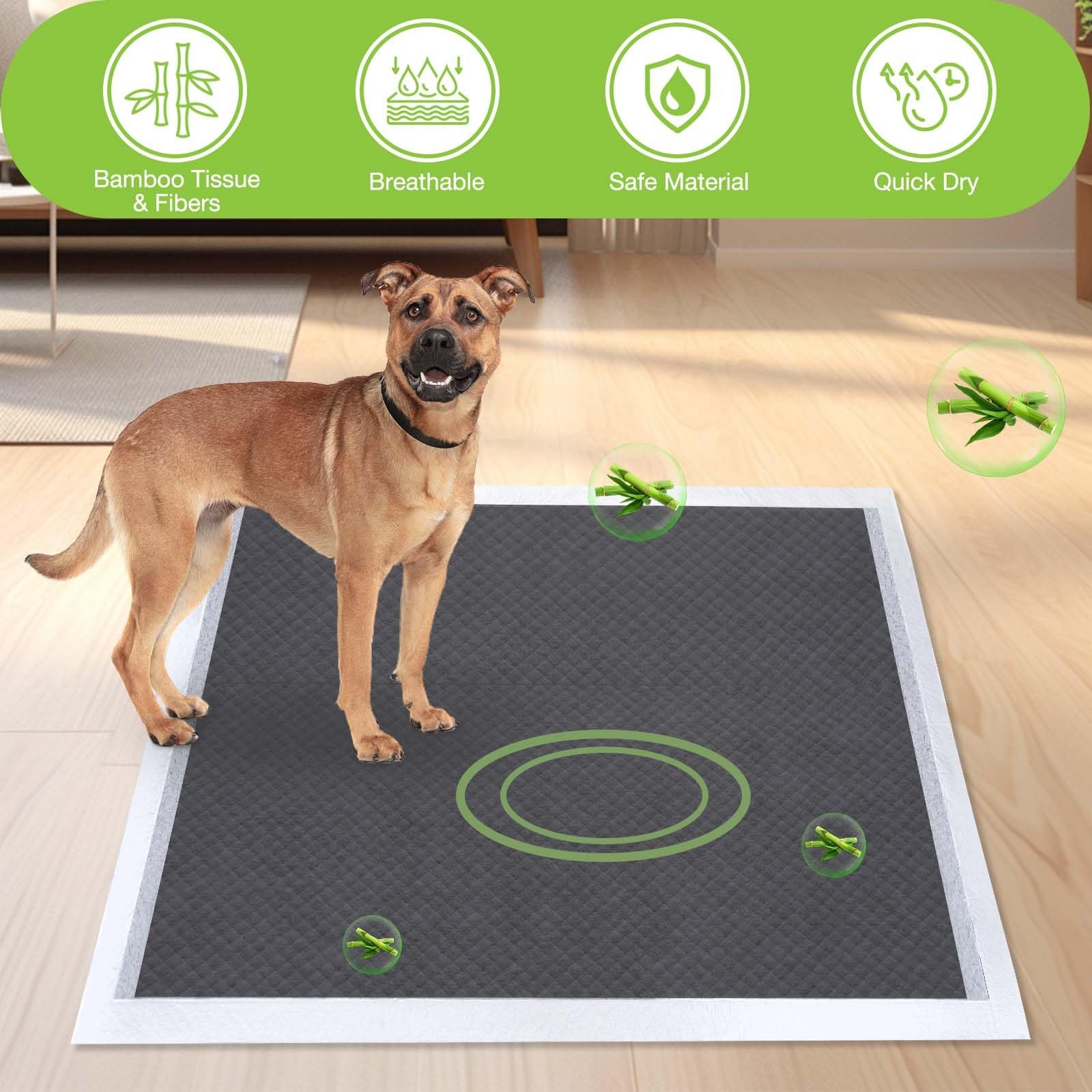 Disposable Dog Pee Pads, 18″ x 24″ Odor-Control Bamboo Charcoal Fiber Puppy P…