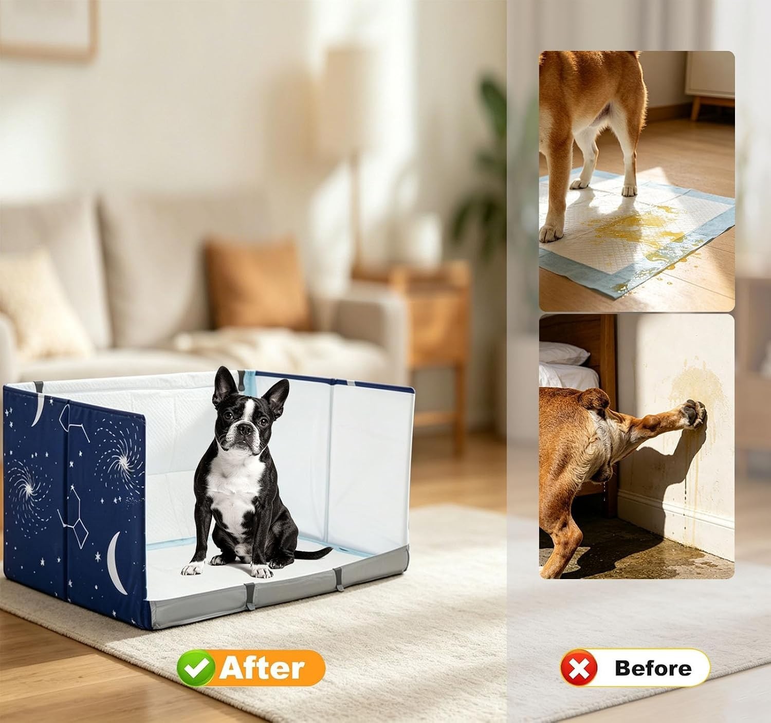 Dog Litter Box with Walls, Pee Pad Holder Tray, No Assembly, Waterproof Portable