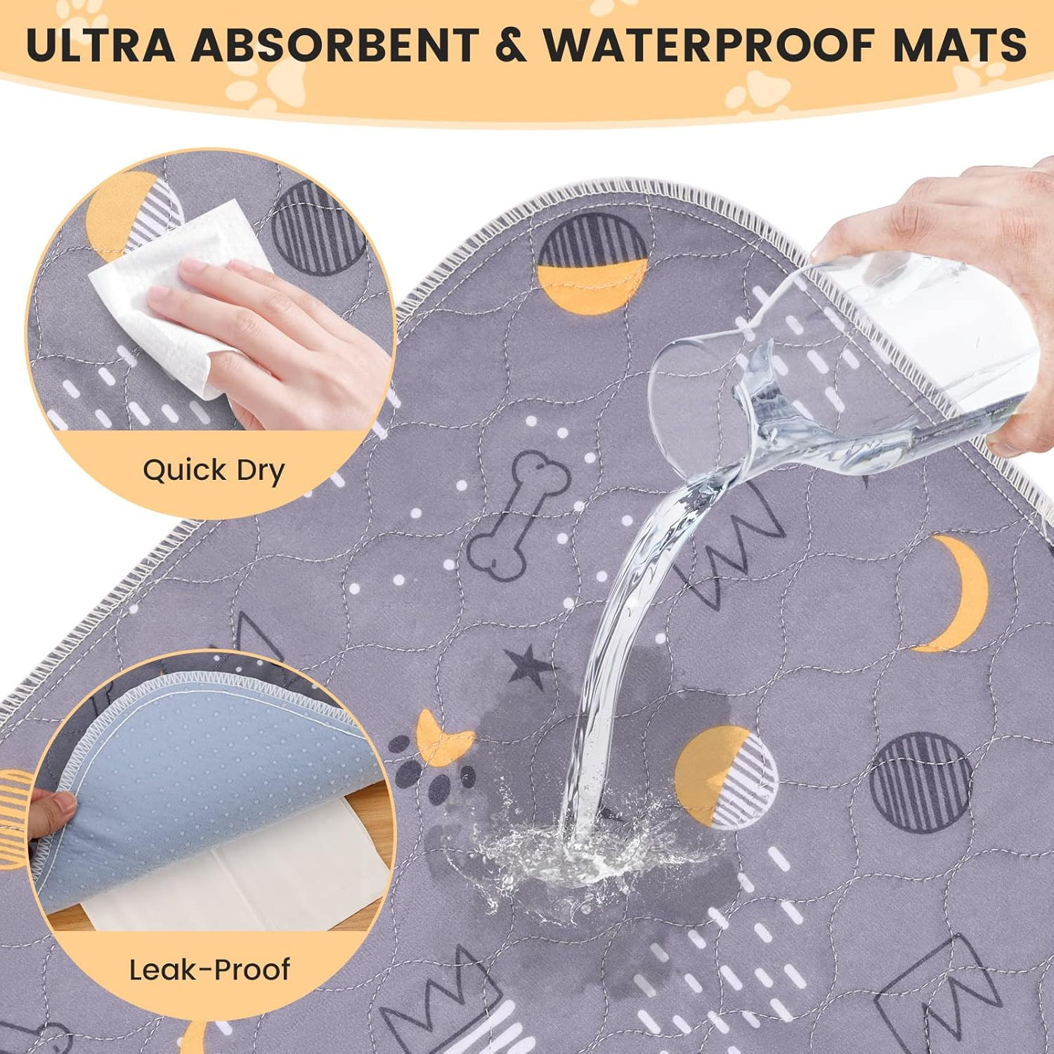 Washable Pee Pads for Dogs 2 Pack 34″ X 36″ Reusable Puppy Pads Waterproof Pet T