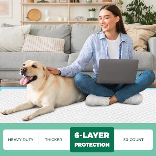 50 Count Extra Large Dog Pee Pads 28″ x 34″ – Super Absorbent Leak-Proof Puppy T