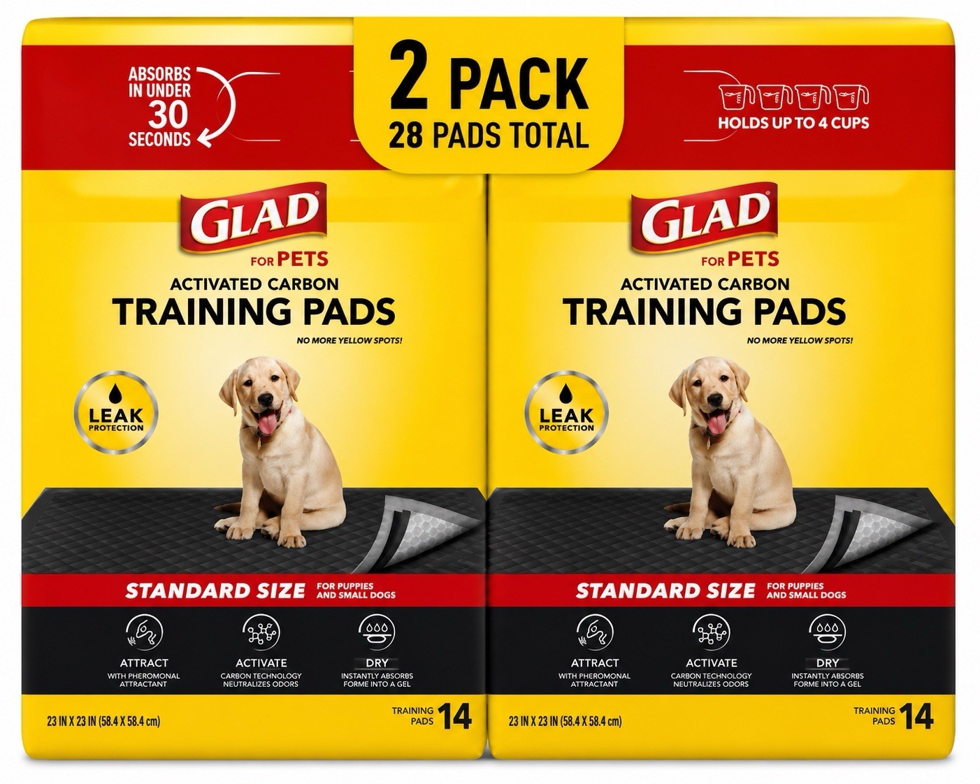 GLAD For Pets Activated Carbon Training Pads Standard Size 14pc – (PACK of 2)