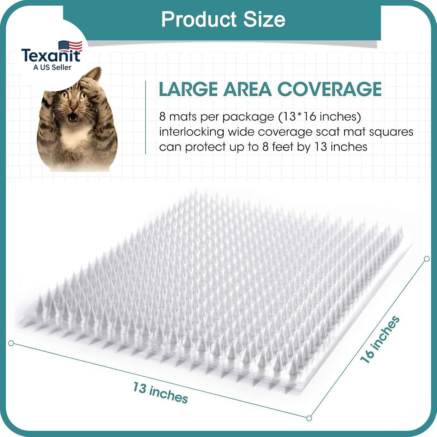 8 Pack Cat Deterrent Outdoor/Indoor Scat Mat, Pet Deterrent Training Mats, Keep