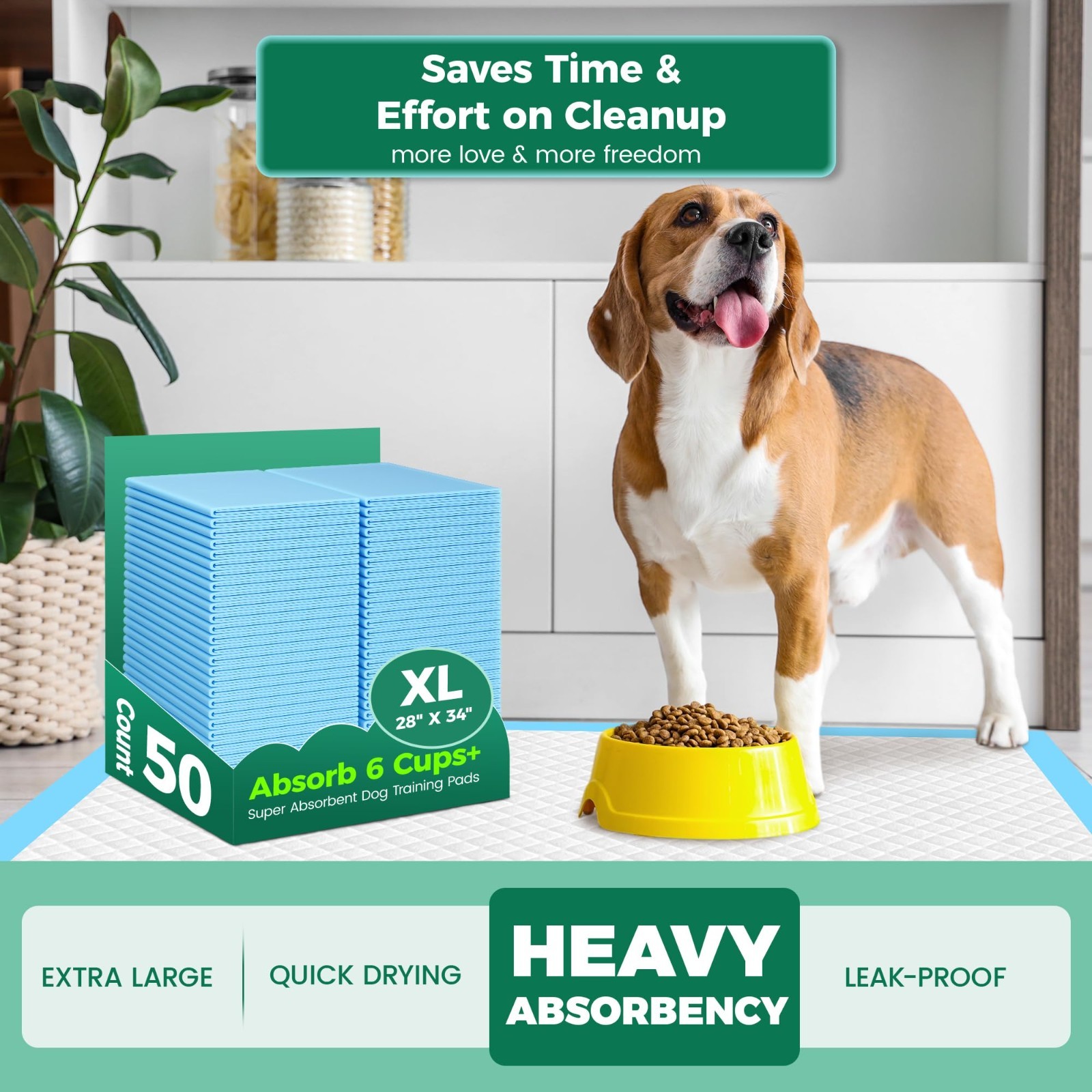 Extra Large Dog Pee Pads 50 Count – 28″ x 34″, Super Absorbent Leak-Proof Puppy