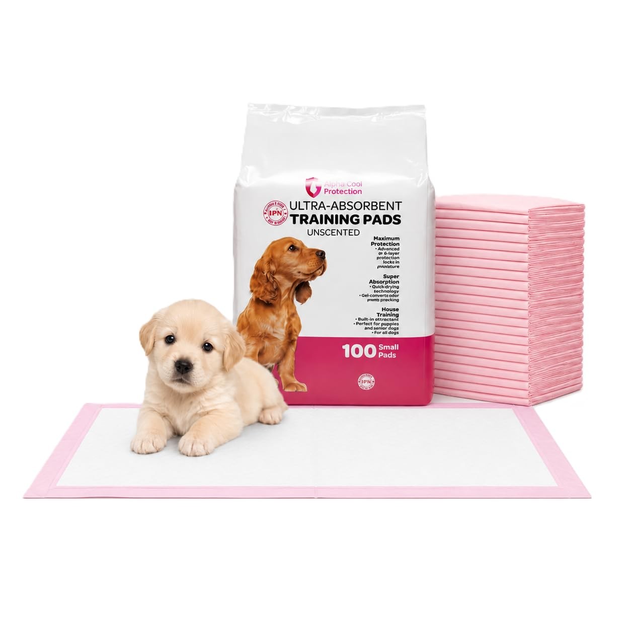 FPN Puppy Pads for Dogs 100 Count Pink Small 13×18 inch (100 Count),