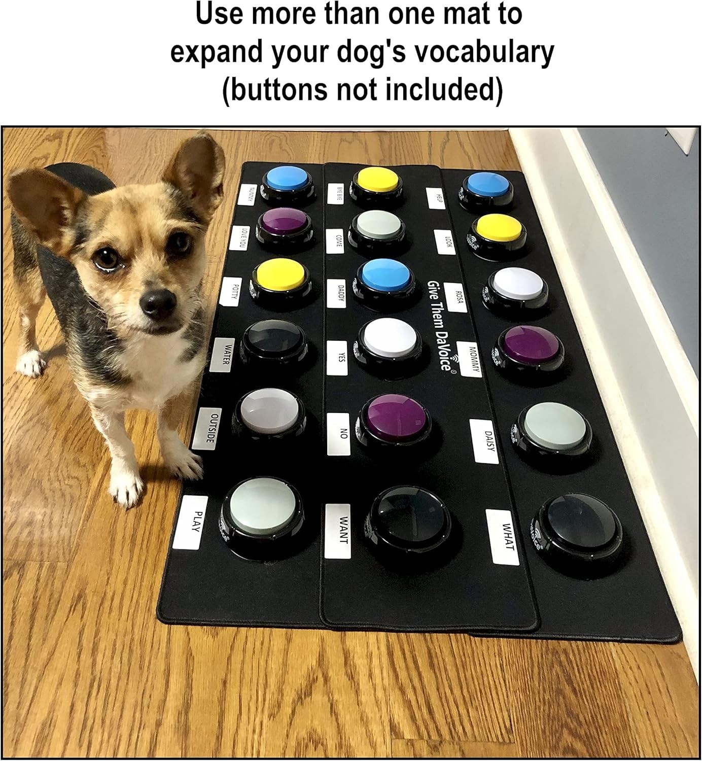 DaVoice Dog Button Mat – 6-Button Placement Pad for 8″ x 35″, Black