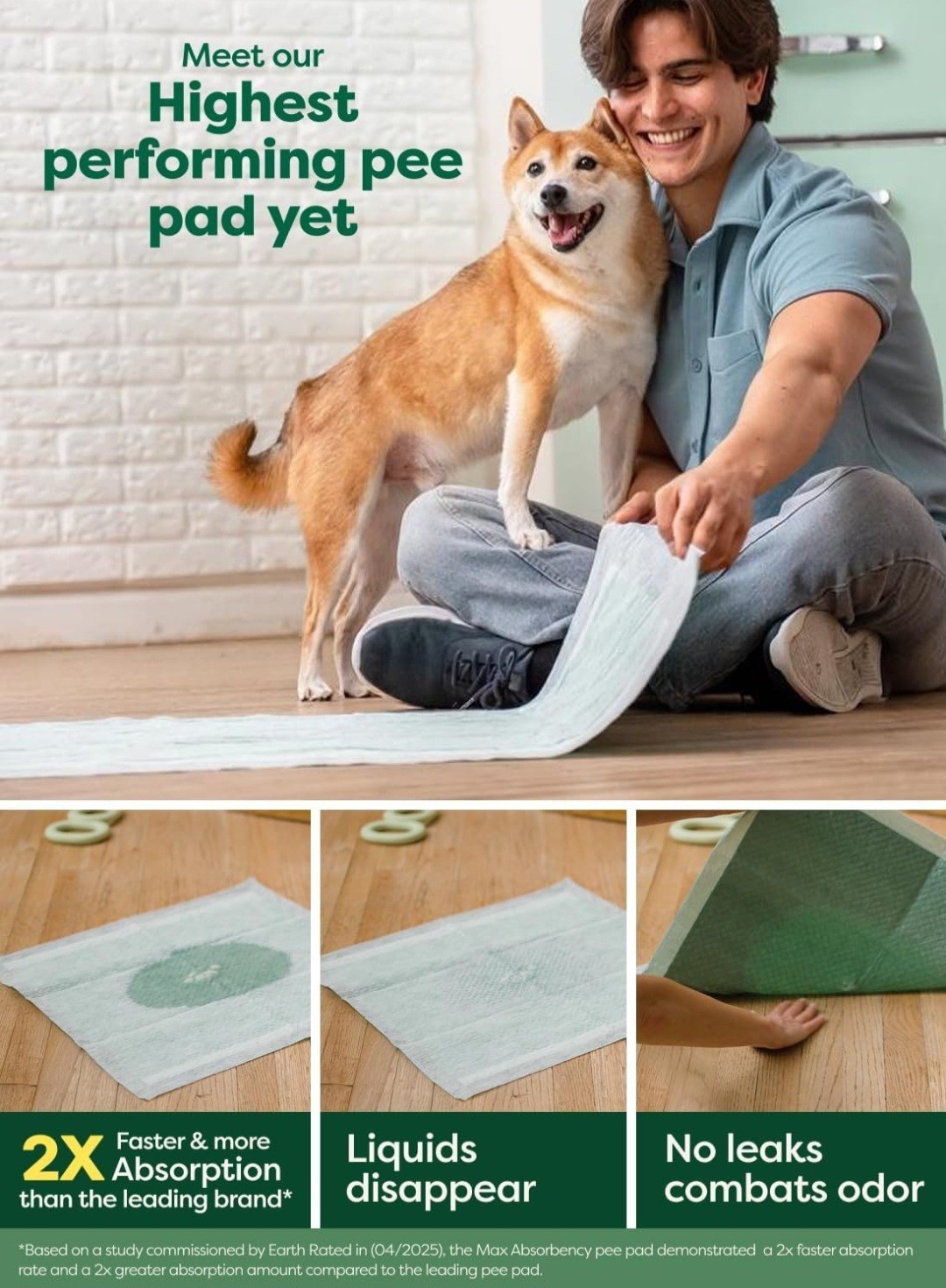 Earth Rated Max Absorbency Puppy Pee Pads for Dogs, Large, 22” x 23”, 75 Count