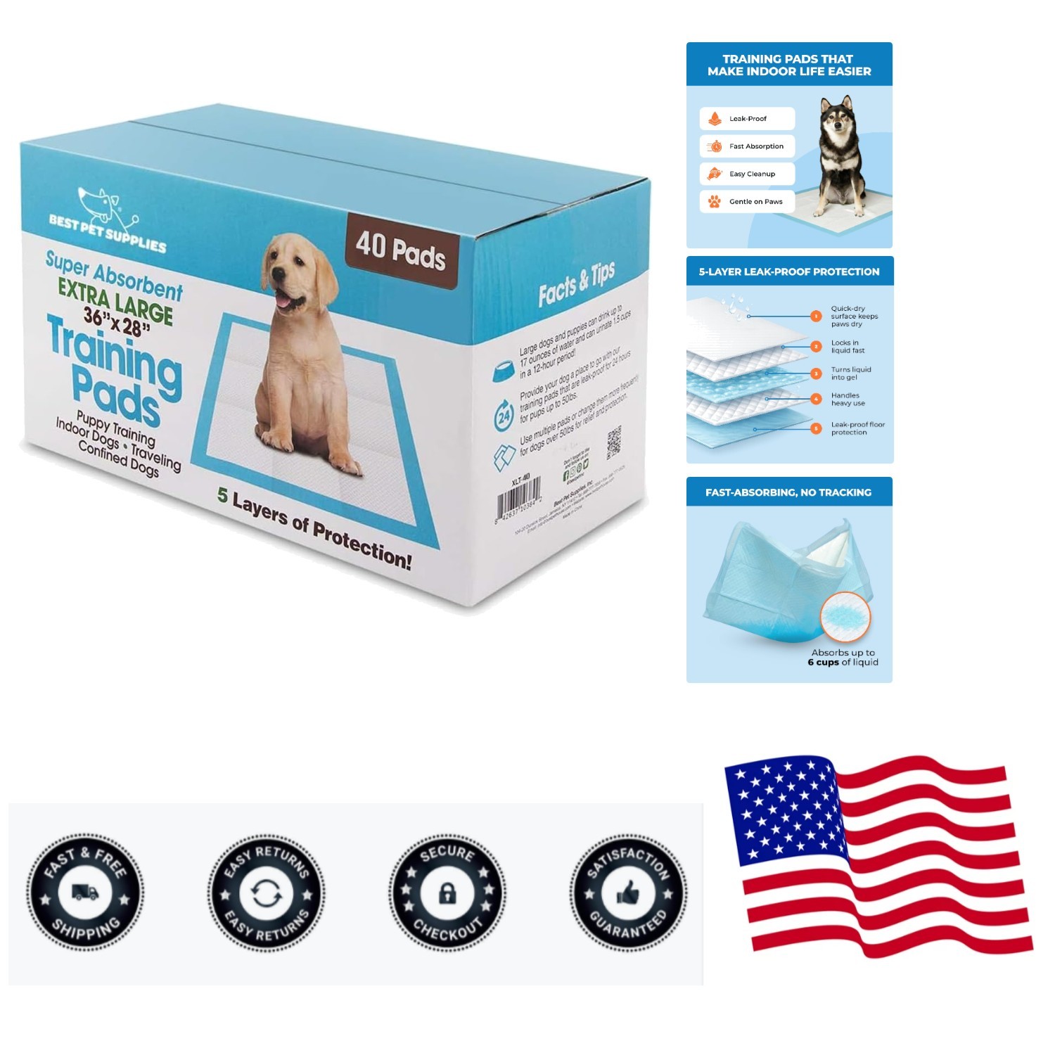 XL 36 x 28 Inches Puppy Pads 40 Count – Super Absorbent Dog Training Pads, Qu…