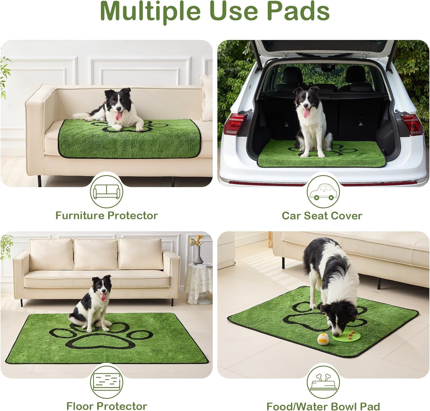 Qeils Washable Pee Pads for Dogs, 2 Pack 36"x41"(pack of 2), Green