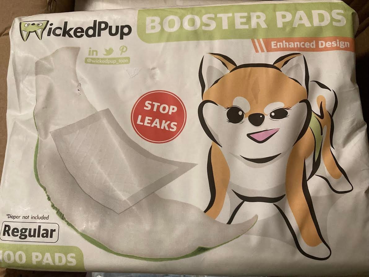 WICKEDPUP Dog Diaper Booster Pads, Male & Female Dogs Reg. 2 Pkg Sealed 200pads