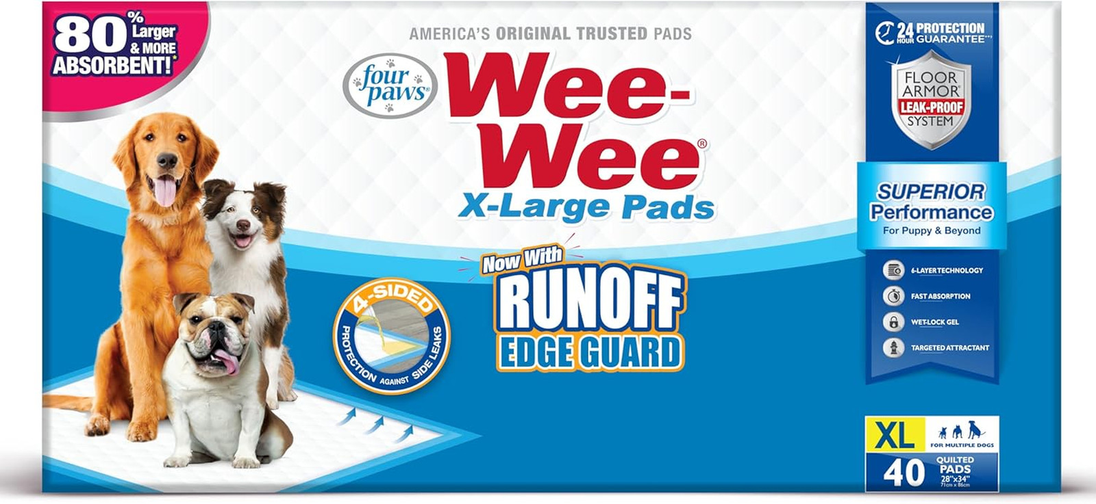 Wee-Wee Superior Performance Unscented Extra-Large Pee Pads for Dogs & Puppies,
