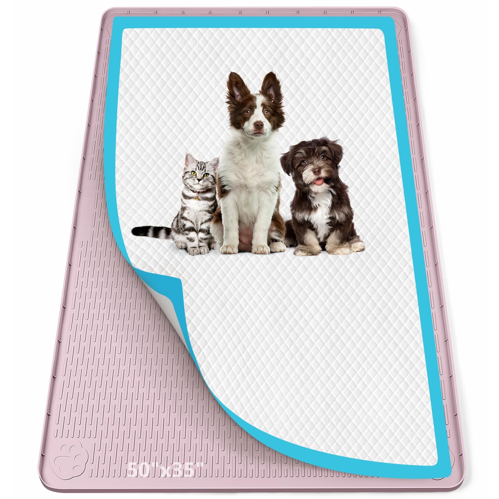 Bartuke Pee Pad Holder for Dogs 50”x35” Silicone Puppy Pee Pad Tray, Pink |…