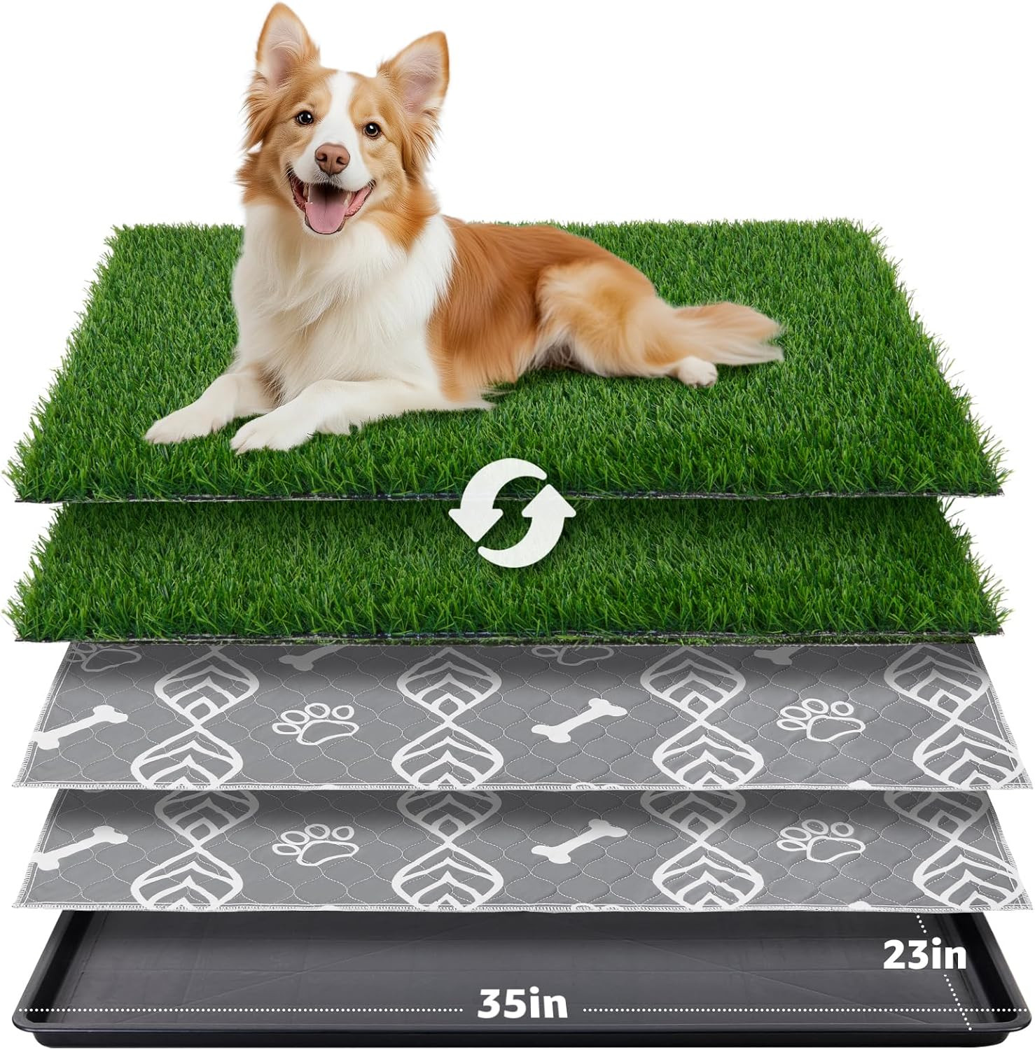 Large Dog Grass Pad with Tray – 35X23In Dog Litter Box with 2 Artificial Grass P