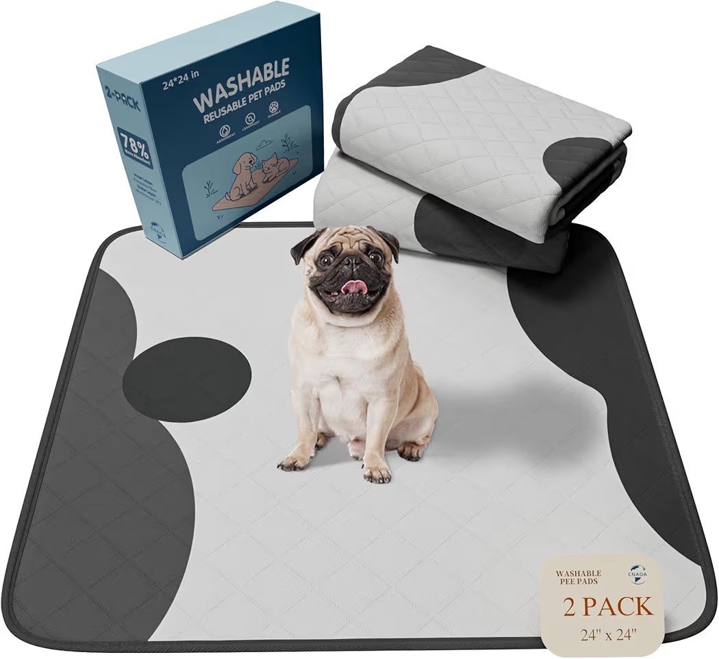 Washable Pee Pads for Dogs 2 Pack 24×24 in 5 Layer Reusable Puppy Pads, Super