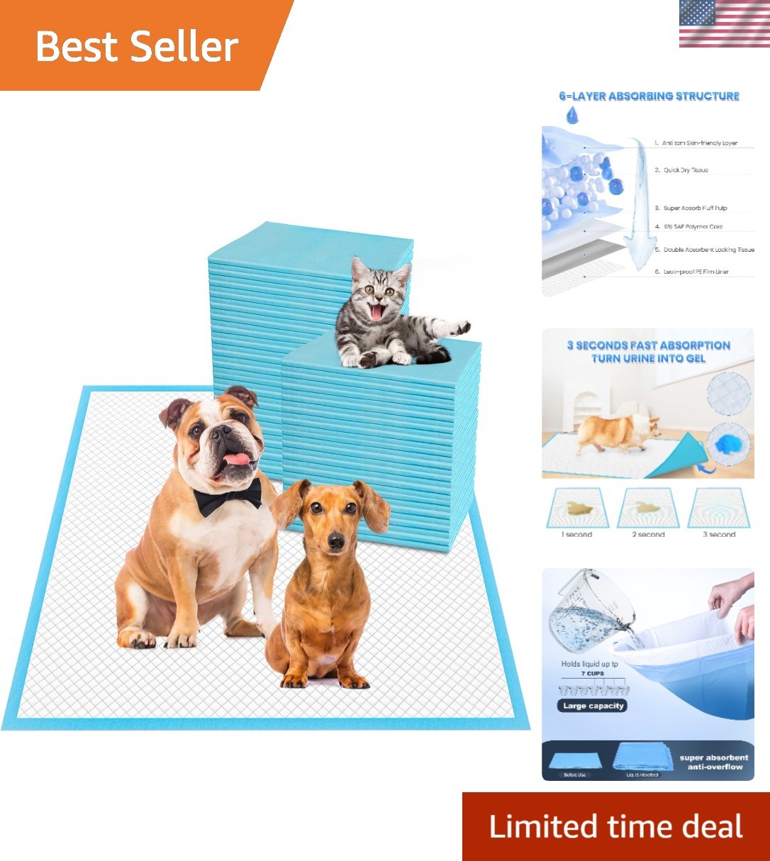 Extra Large 36″x24″ 6-Layer Leak-Proof Pet Training Pads – 30 Count