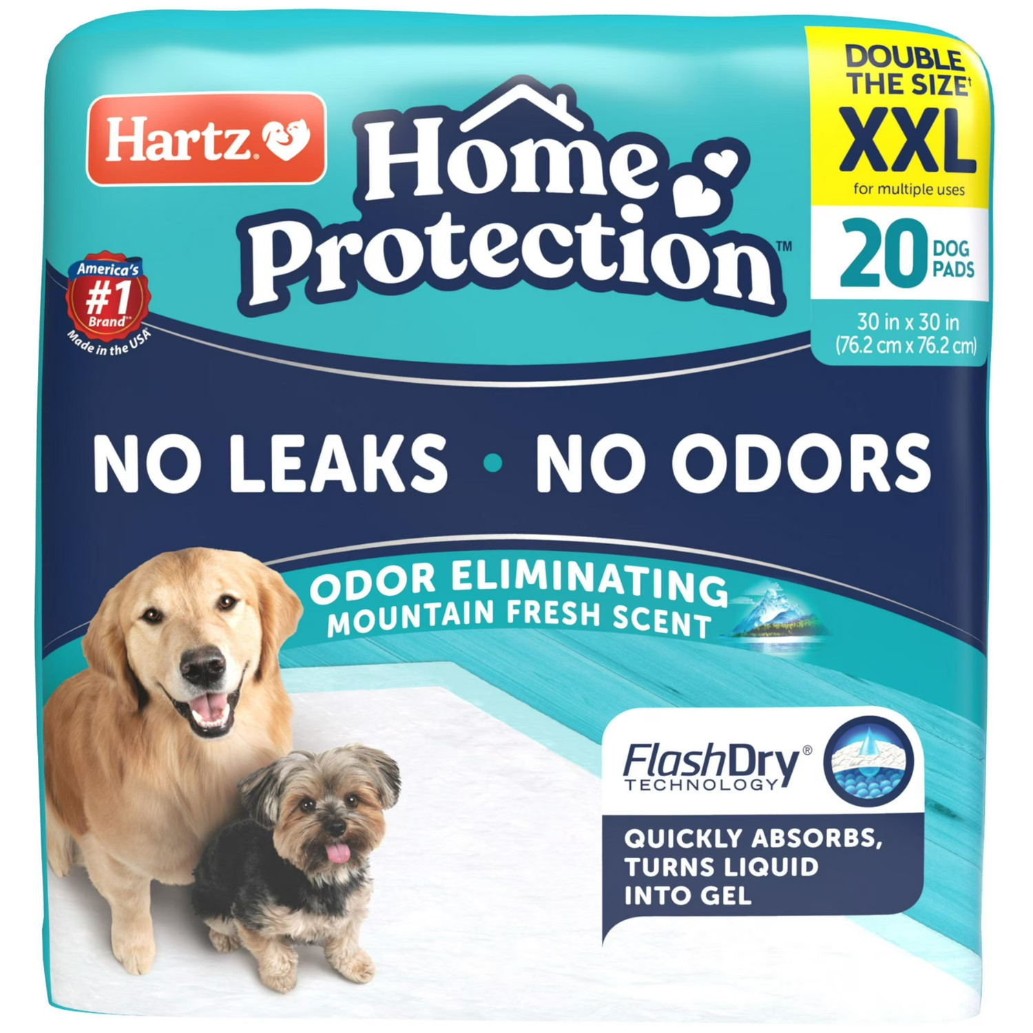 2 Pack Hartz Dog Pads 2XL 30×30 20Ct Mountain Fresh Odor Control Leak Training