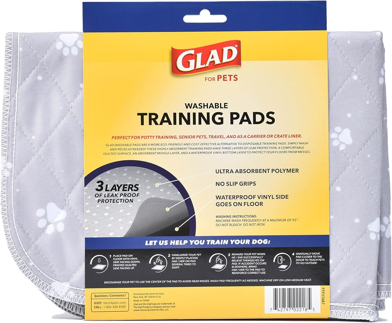 for Pets Reusable Dog Pee Pads, Gray with Paw Prints – Washable Potty Pads for D