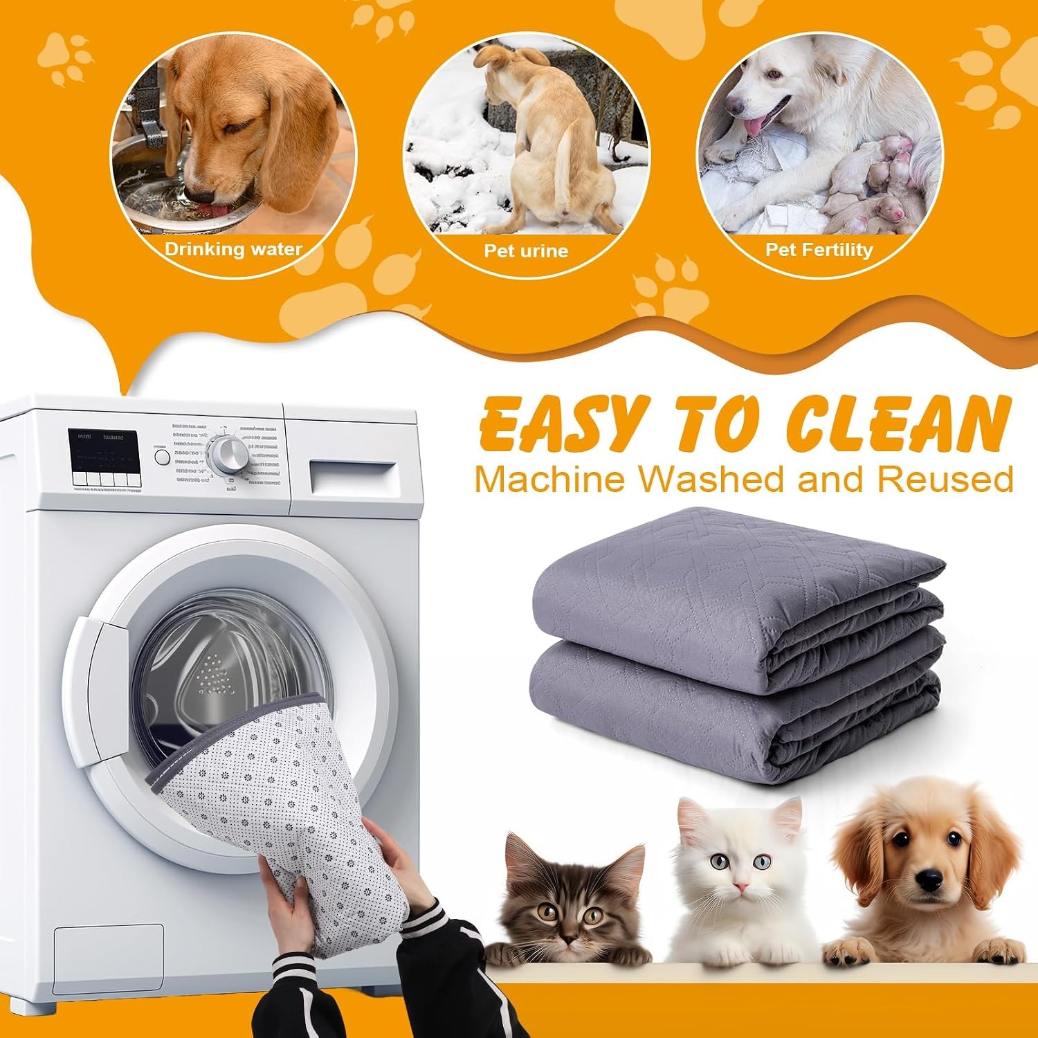 60×48 in Washable Pee Pads for Dogs, 2 Pack Reusable Puppy Pads, Waterproof Non-