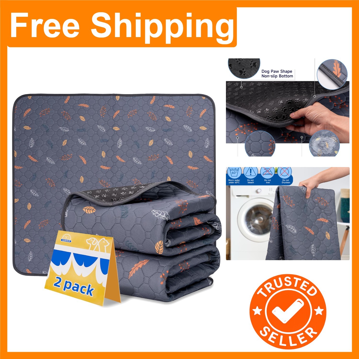 Thick Absorbent Pee Pads for Dogs – Leakproof Non-Slip Design, 24×18 In, 2 Pack