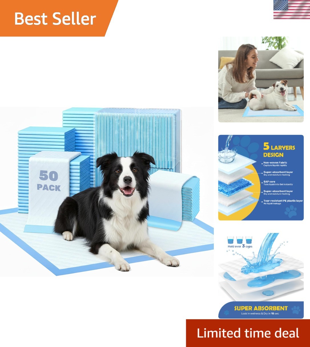 Large Blue Pet Training Pads – 50 Pack, Ideal for Housebreaking Puppies