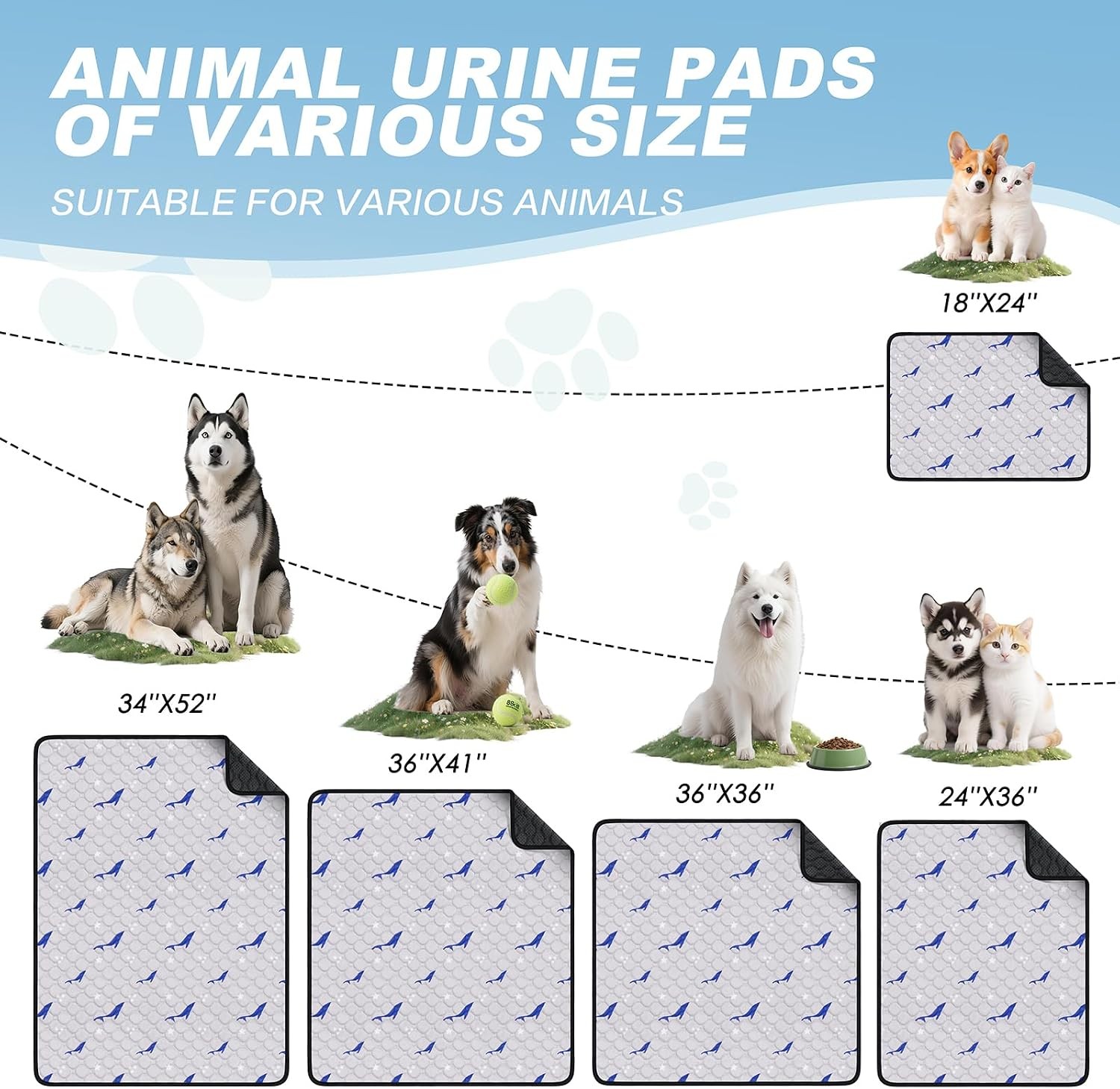 Washable Pee Pads for Dogs, 2 Pack Puppy Pads, Super Absorbent & Leakproof with