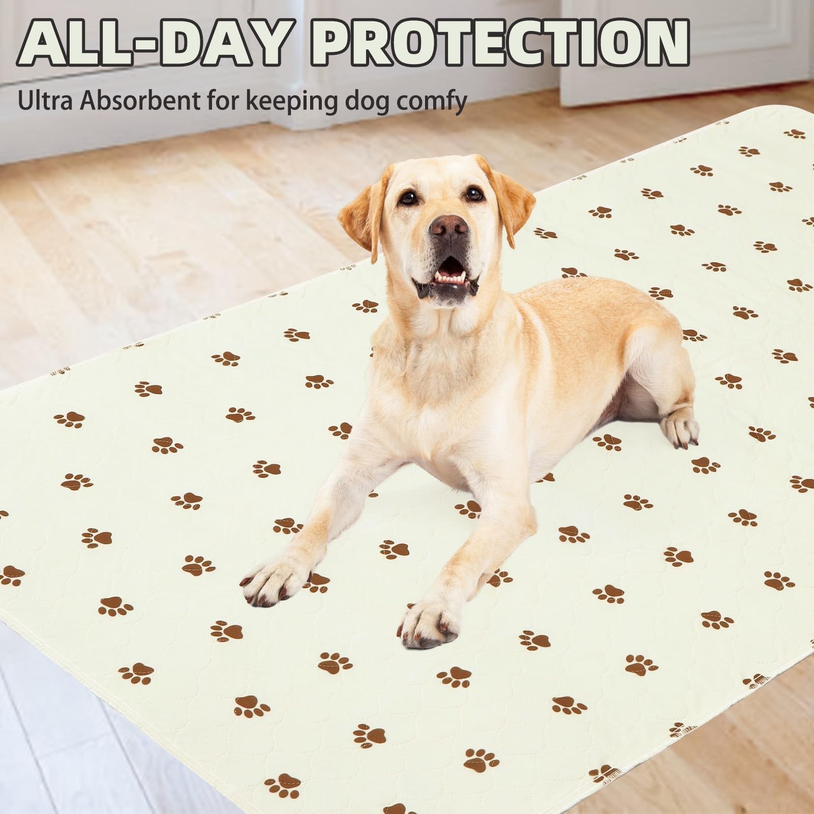 PUPTECK Washable Pee Pads Dog Training Pads 2 Pack Beige 36×72 in