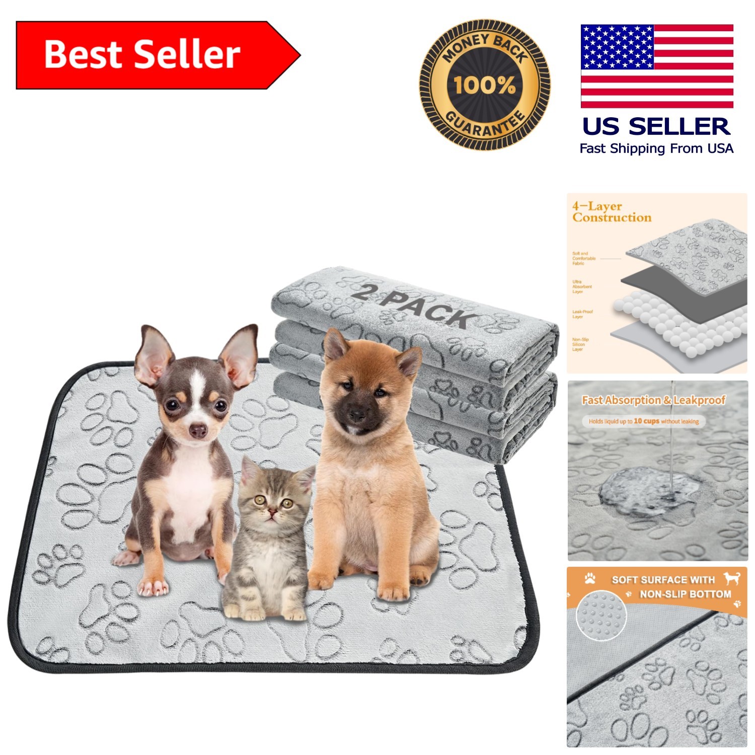 2 Pack Washable Puppy Pads – Waterproof Leakproof Non-Slip Training Mats 18×24