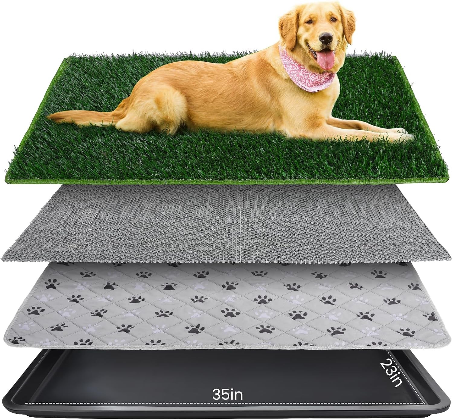 Dog Grass Pad with Tray Artificial Grass Puppy Pee Pad for Dogs, Reusable 4-Lay