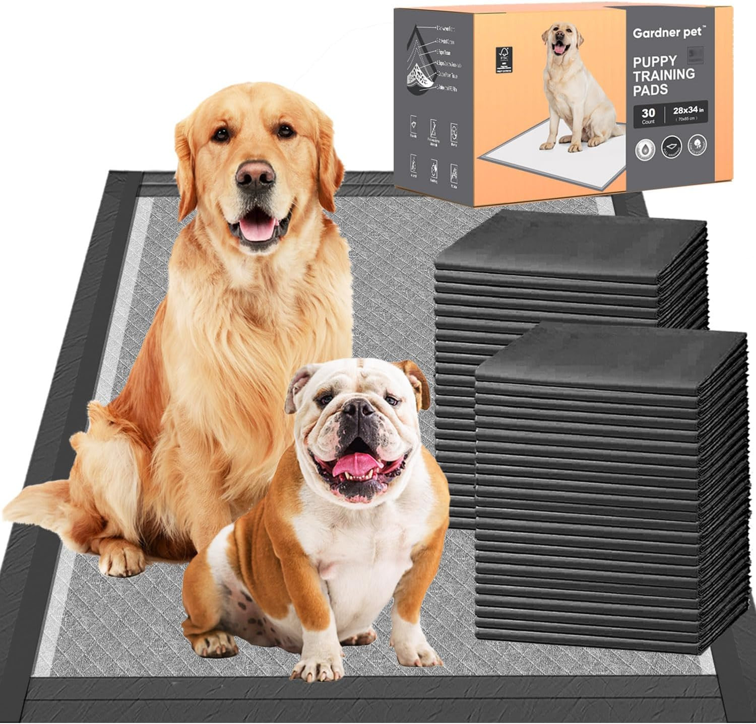 Charcoal Puppy Pads 28X34 Inches Extra Large Dog Pee Pads Odor-Control & Leak-Pr