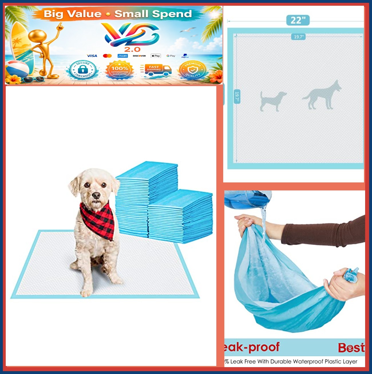 Pet Training Pads 22×22 Super Absorbent Leak Proof Disposable Puppy Pads