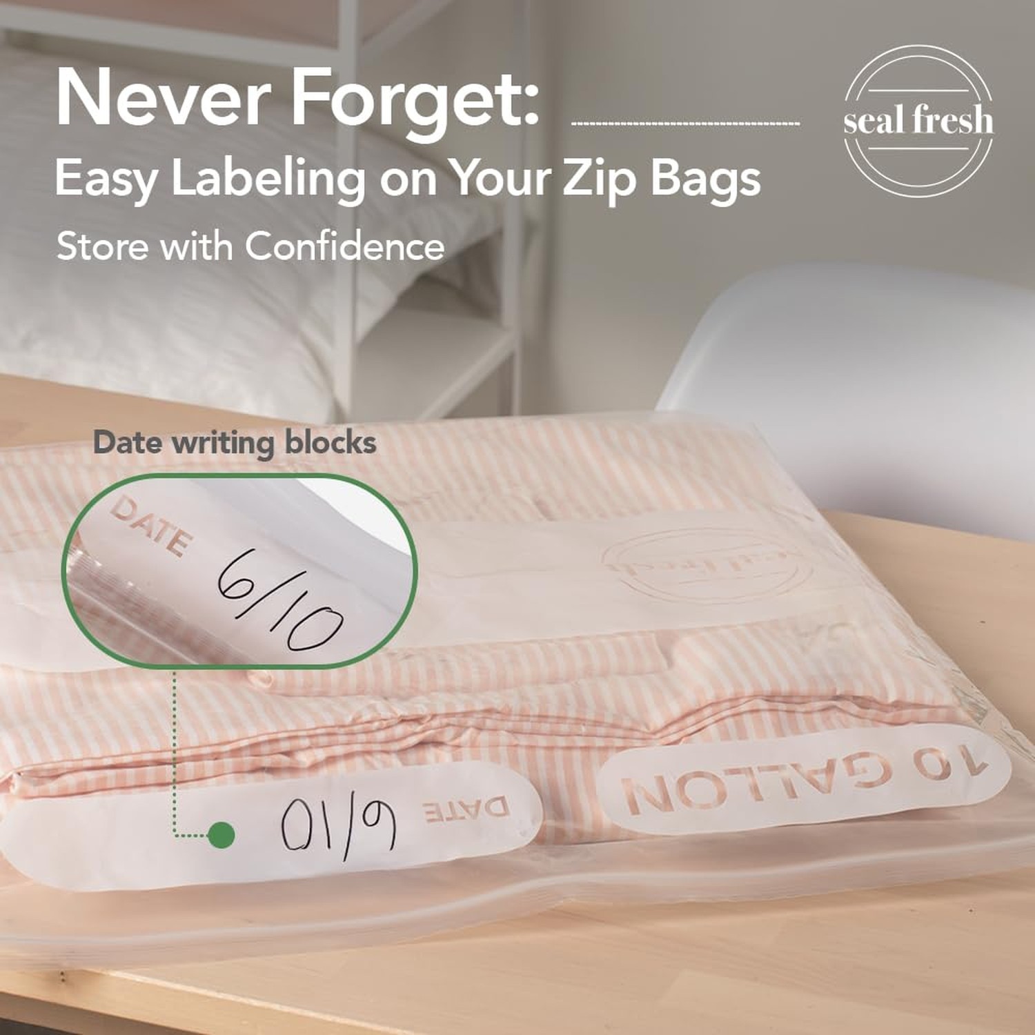 Seal Fresh 10 Gallon Large Plastic Storage Bags – 24″ x 24″ (15 Count) 