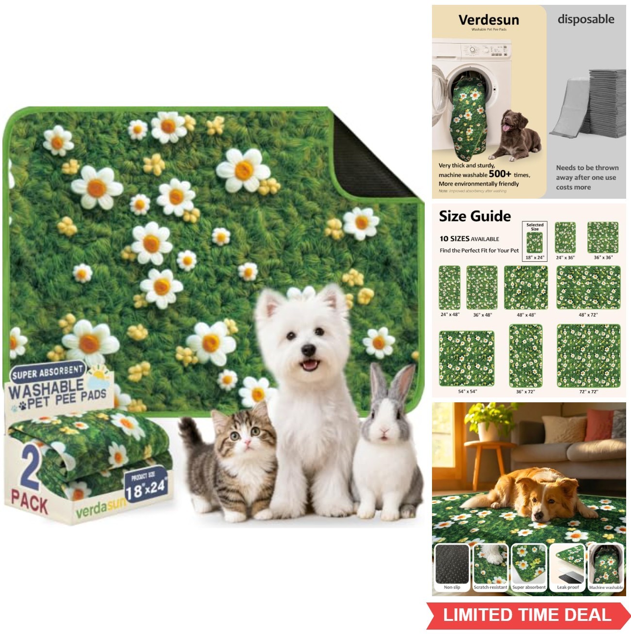 Reusable Dog Pee Pads 2 Pack 18×24 Inch Washable Potty Training Mat Absorbent