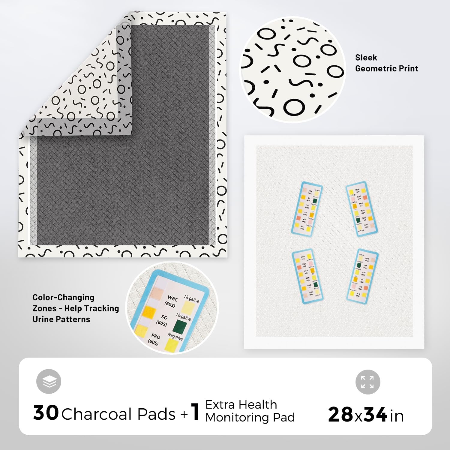 Charcoal Puppy Pee Pads for Dogs Extra Large, 28″x34″ 30 Counts + 1 Extra Hea…