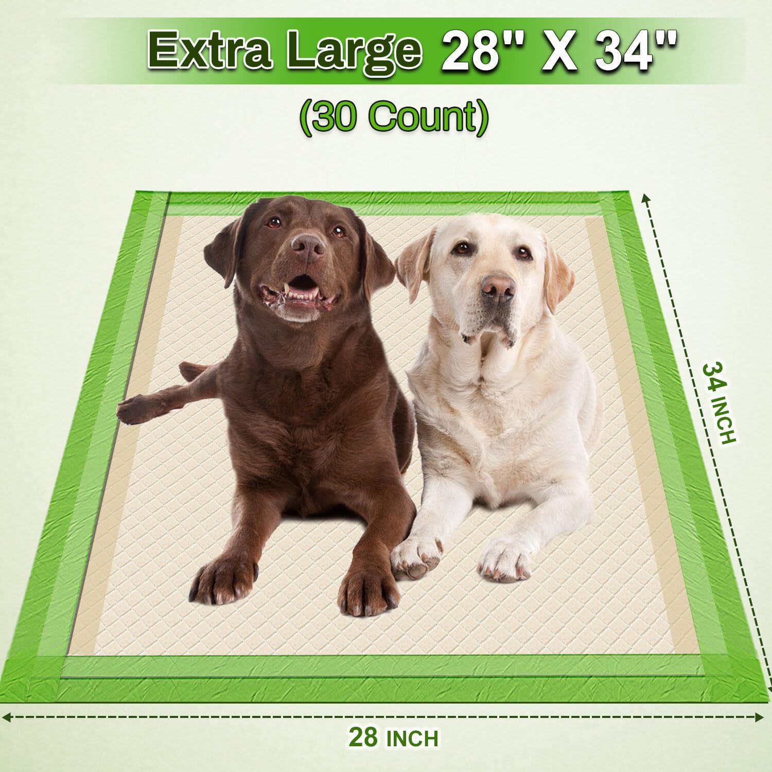 30pcs XL Pee Pads – Dogs Thicker ECO Green Disposable Puppy Training Pads-28×34″