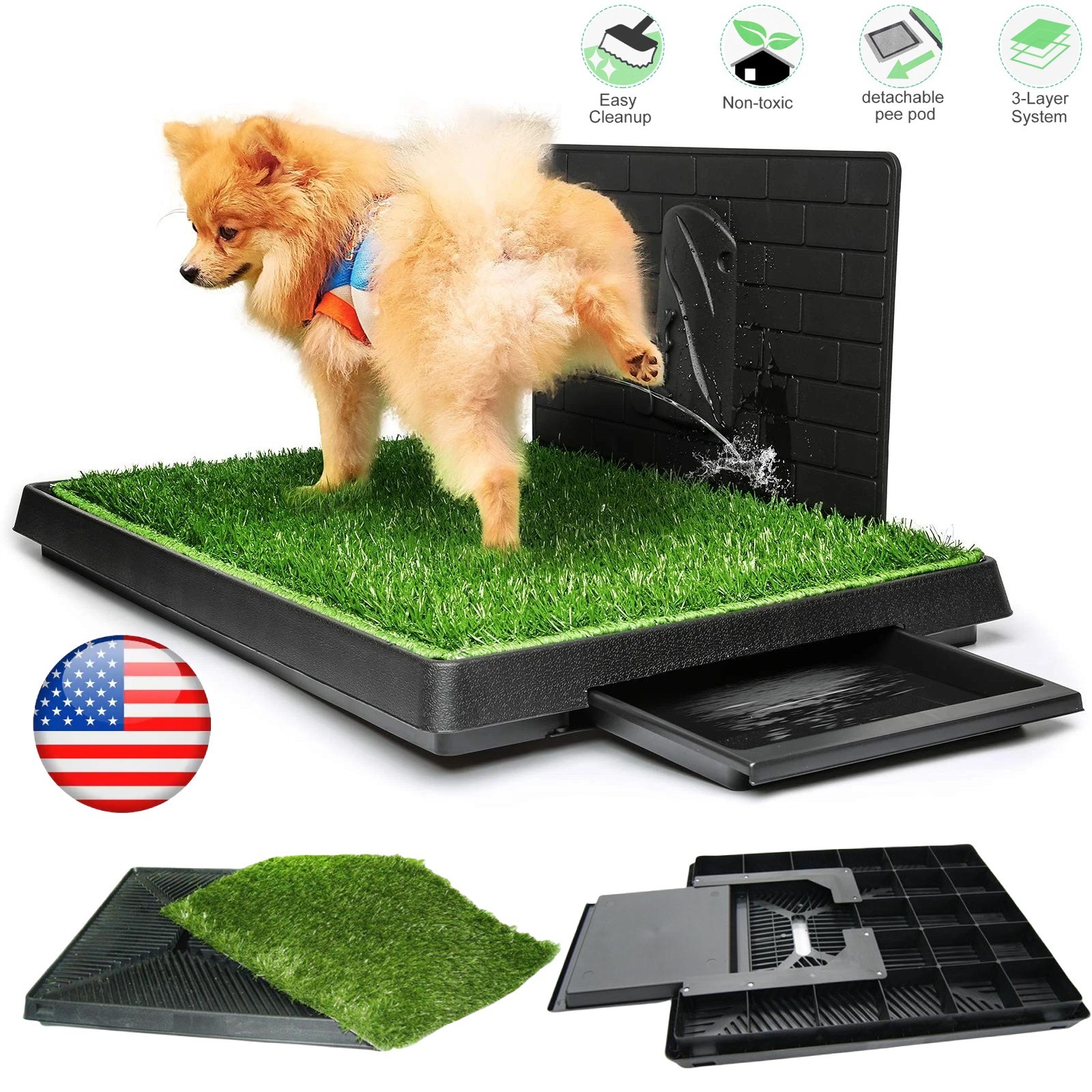 Dog Grass Pad with Tray Large, Puppy Turf Potty Reusable Training Pads with Pee