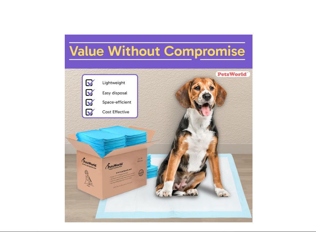 PetsWorld 300 Count Puppy Pads for Small Pets, 23 in x 36 in, Leak-Proof, Value
