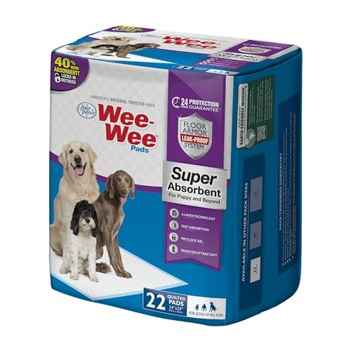 Four Paws Wee-Wee Super Absorbent Unscented Pee Pads for 24″ x 24″, White